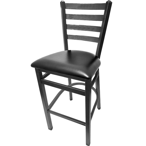 Oak Street Bar Stool W/ Metal Ladder Back & Black Vinyl Seat, Silver Vein (SL2301SV)-cityfoodequipment.com