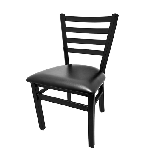 Oak Street Extra Large Dining Chair W/ Ladder Back & Black Vinyl Seat - Steel Frame, Black (SL3160)-cityfoodequipment.com