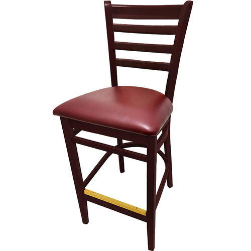Oak Street Bar Stool W/ Ladder Back & Black Vinyl Seat, Wood Frame, Mahogany (WB101MH)-cityfoodequipment.com