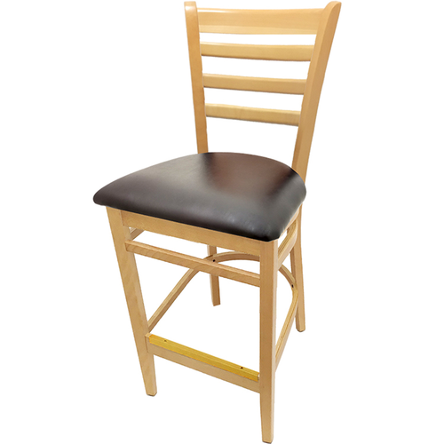 Oak Street Bar Stool w/ Ladder Back & Black Vinyl Seat, Wood Frame, Natural (WB101NT)-cityfoodequipment.com