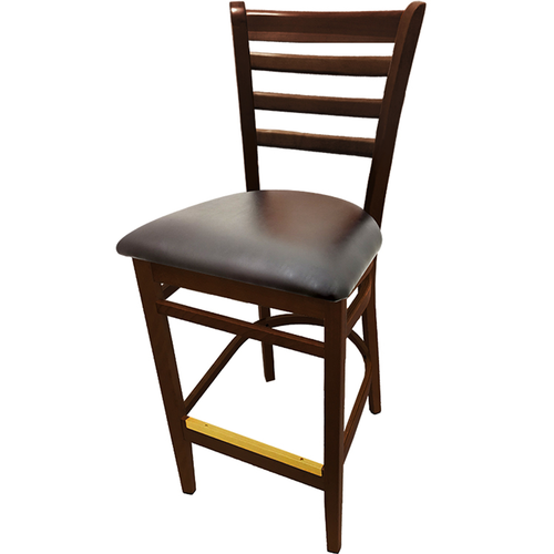 Oak Street Bar Stool w/ Ladder Back & Black Vinyl Seat, Wood Frame, Walnut (WB101WA)-cityfoodequipment.com