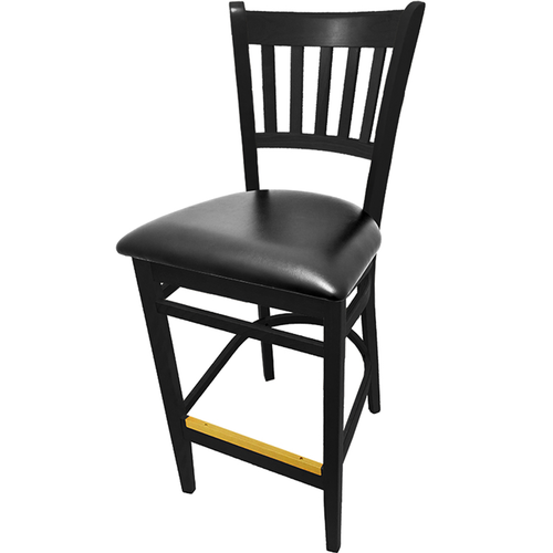 Oak Street Bar Stool W/ Vertical Back & Black Vinyl Seat, Wood Frame, Black (WB102BLK)-cityfoodequipment.com