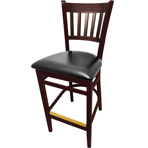 Oak Street Bar Stool W/ Vertical Back & Black Vinyl Seat, Wood Frame, Mahogany (WB102MH)-cityfoodequipment.com