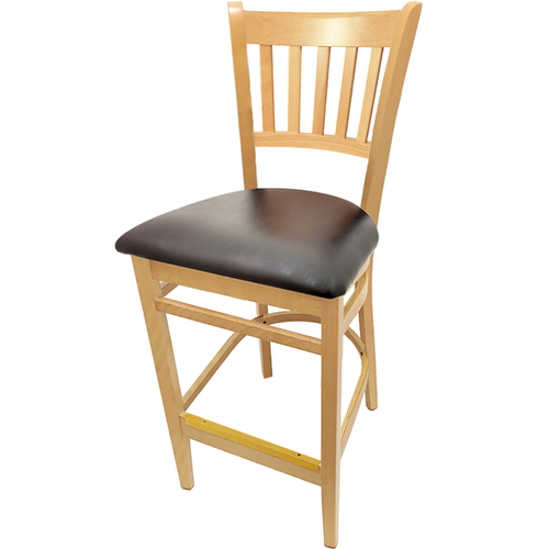 Oak Street Bar Stool W/ Vertical Back & Black Vinyl Seat, Wood Frame, Natural (WB102NT)-cityfoodequipment.com