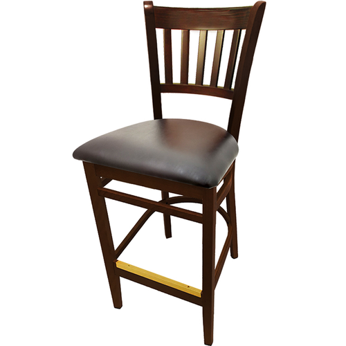 Oak Street Bar Stool W/ Vertical Back & Black Vinyl Seat, Wood Frame, Walnut (WB102WA)-cityfoodequipment.com