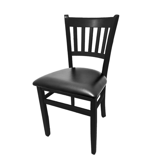 Oak Street Dining Chair W/ Vertical Slat Back & Black Vinyl Seat - Beechwood Frame, Black (WC102BLK)-cityfoodequipment.com