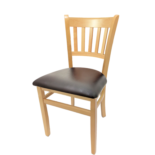 Oak Street Dining Chair W/ Vertical Slat Back & Black Vinyl Seat - Beechwood Frame, Natural Finish (WC102NT)-cityfoodequipment.com
