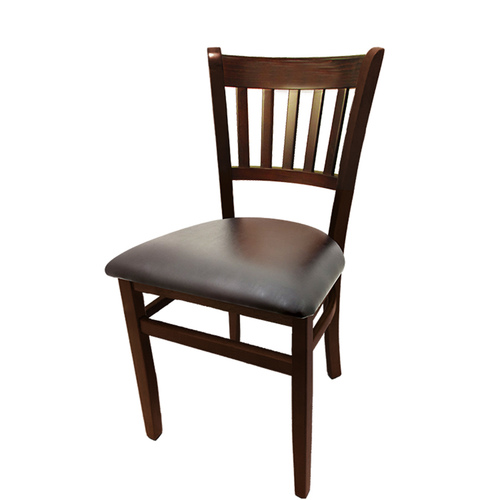 Oak Street Dining Chair W/ Vertical Slat Back & Black Vinyl Seat - Beechwood Frame, Walnut Finish (WC102WA)-cityfoodequipment.com
