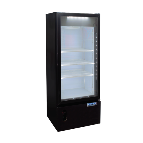Ojeda 24 3/10" RMH Series One Section Glass Door Merchandiser - (1) Right Hinge Door, Black, 120v (RMH 10-SL)-cityfoodequipment.com