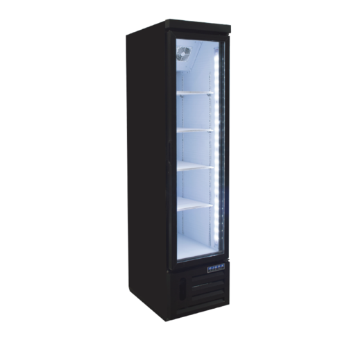 Ojeda 18 3/5" RMH Series One Section Glass Door Merchandiser - (1) Right Hinge Door, Black, 120v (RMH 8)-cityfoodequipment.com