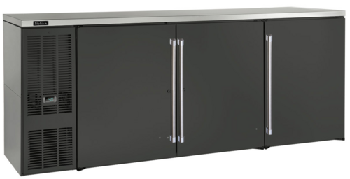 Perlick BBS84-BS-L-STK 84" Bar Refrigerator - 3 Swinging Solid Doors, Black, 120v-cityfoodequipment.com