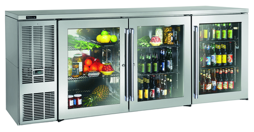 Perlick BBS84-SG-L-STK 84" Bar Refrigerator - 3 Swinging Glass Doors, Stainless, 120v-cityfoodequipment.com