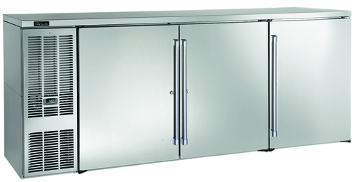 Perlick BBS84-SS-L-STK 84" Bar Refrigerator - 3 Swinging Solid Doors, Stainless, 120v-cityfoodequipment.com
