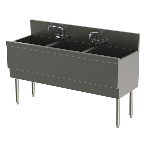 Perlick TS54M3-EC 54" 3 Compartment Sink W/ 16"L X 16 1/4"W Bowl, 15" Deep-cityfoodequipment.com