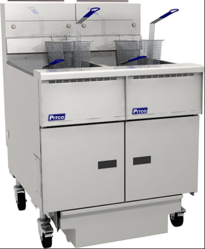 Pitco SG14-2FD NG Gas Fryer - (2) 50 lb Vats, Floor Model, Natural Gas-cityfoodequipment.com