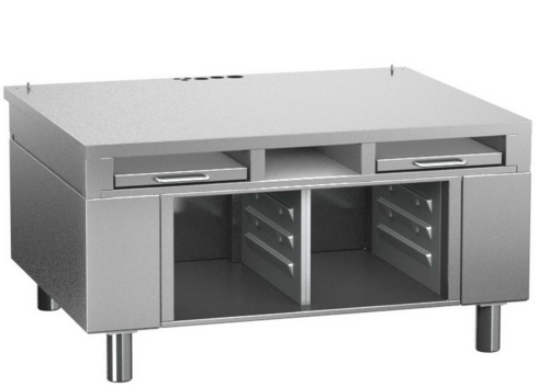 Rational 60.31.327 Stationary Equipment Stand for 2-XS, Open Cabinet Base & Pull Out Shelves-cityfoodequipment.com