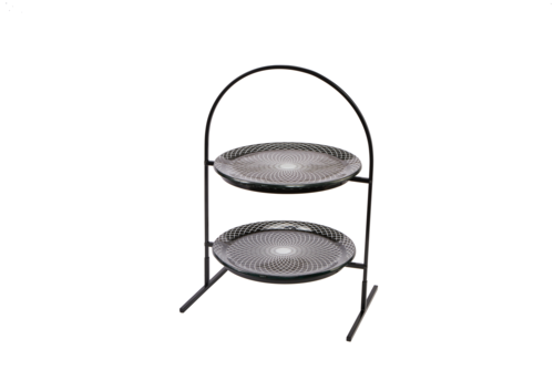 Rosseto 2 Level Display Stand W/ (2) Round Glass Bowls, Spiro Black (GST08BFP )-cityfoodequipment.com