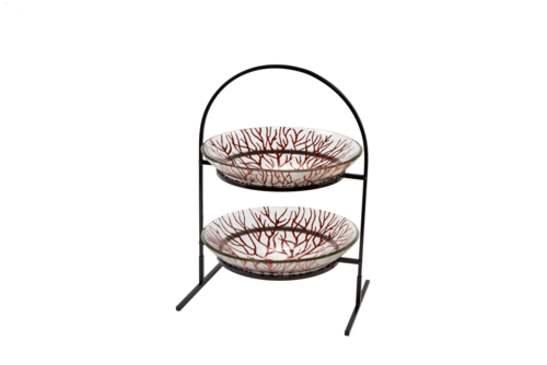 Rosseto 2 Level Display Stand w/ (2) Round Glass Bowls, Radici Cognac (GST08CFP)-cityfoodequipment.com