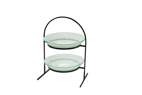 Rosseto 2 Level Display Stand w/ (2) Round Glass Bowls, Foglia White (GST08FWFP)-cityfoodequipment.com