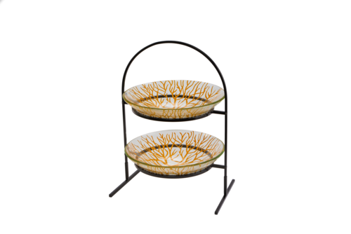 Rosseto 2 Level Display Stand W/ (2) Round Glass Bowls, Radici Mustard (GST08MFP)-cityfoodequipment.com