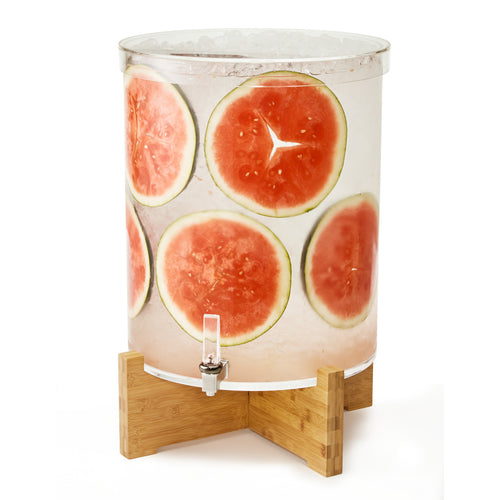 Rosseto 14 Gal Beverage Dispenser - Plastic Container, Bamboo Base (LD178)-cityfoodequipment.com