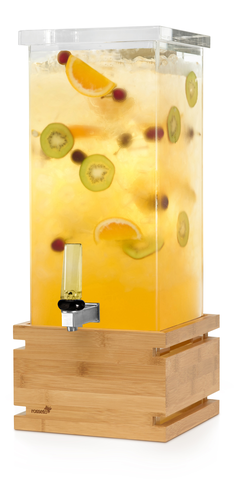 Rosseto 3 Gal Beverage Dispenser W/ Ice Basket - Plastic Container, Bamboo Base (LD195)-cityfoodequipment.com
