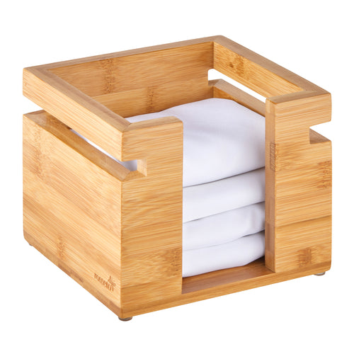Rosseto 6 5/16" Square Napkin Holder - Bamboo, Natural Finish (SB107)-cityfoodequipment.com