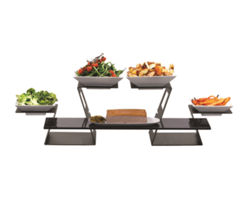 Rosseto 7-Piece Display Riser Set W/ (2) Bowls & (1) Shelf - Steel, Black (SK034)-cityfoodequipment.com
