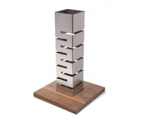 Rosseto Tower Riser With Walnut Base - 13 3/4x22 1/2" Stainless (SM159)-cityfoodequipment.com