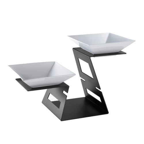 Rosseto 2 Tier Swan Display Riser - (2)bowls, Black Matte (SM220)-cityfoodequipment.com