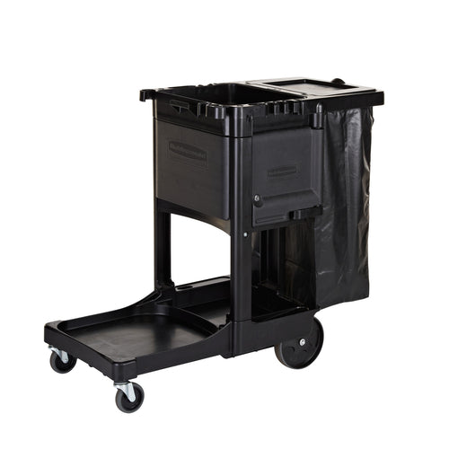 Rubbermaid 1861430 Janitor Cart w/ Locking Cabinet, Black-cityfoodequipment.com