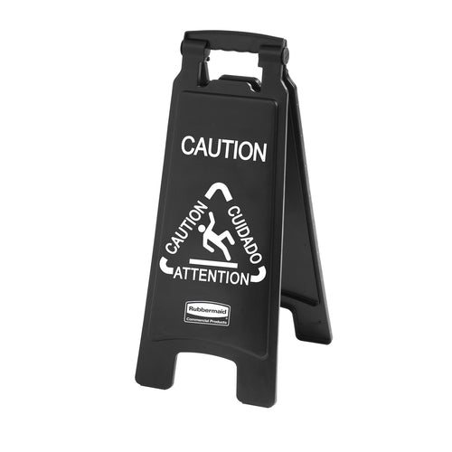 Rubbermaid 1867505 Executive Multi-Lingual Caution Sign - 2 Sided Black-cityfoodequipment.com