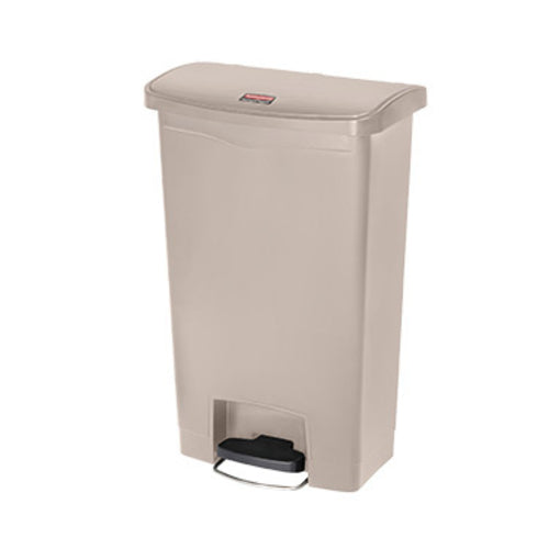 Rubbermaid 1883458 13 gal Rectangle Plastic Step Trash Can, 17 9/10" L x 11 1/2" W x 28 3/10" H, Beige-cityfoodequipment.com