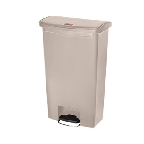 Rubbermaid 1883460 18 gal Rectangle Plastic Step Trash Can, 19 43/64" L x 12 15/64" W x 31 39/64" H, Beige-cityfoodequipment.com