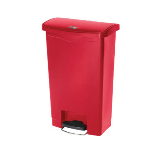 Rubbermaid 1883566 13 gal Rectangle Plastic Step Trash Can, 17 31/32" L x 11 31/64" W x 28 3/10" H, Red-cityfoodequipment.com