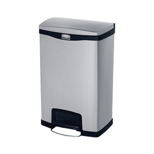 Rubbermaid 1901992 13 gal Rectangle Metal Step Trash Can, 18 7/64" L x 13 7/10" W x 28 21/32" H, Black-cityfoodequipment.com