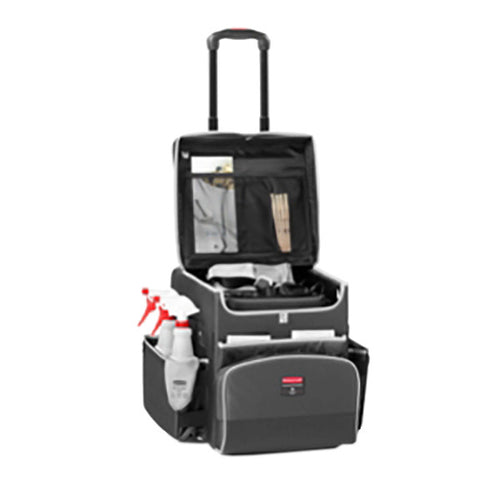 Rubbermaid 1902467 17" Housekeeping Cart w/ Adjustable Dividers - Teflon-Coated Fabric, Dark Gray-cityfoodequipment.com