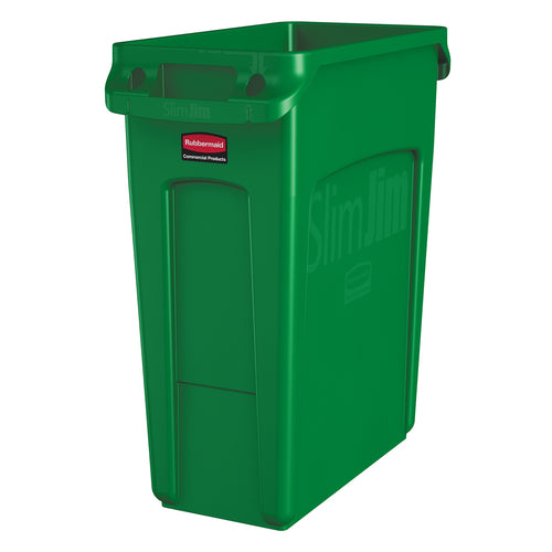 Rubbermaid 1955960 16 gal Rectangle Slim Trash Can, 22"L x 11"W x 25"H, Green-cityfoodequipment.com