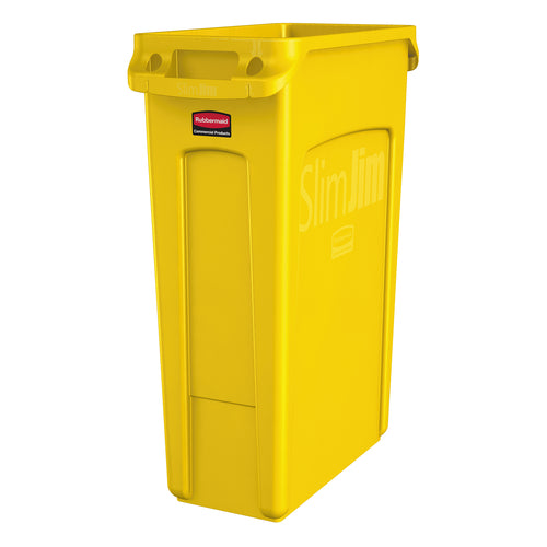 Rubbermaid 1956188 23 gal Rectangle Slim Trash Can, 22"L x 11"W x 30"H, Yellow-cityfoodequipment.com