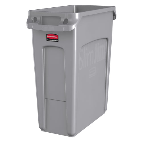 Rubbermaid 1971258 16 gal Rectangle Slim Trash Can, 22"L x 11"W x 25"H, Gray-cityfoodequipment.com