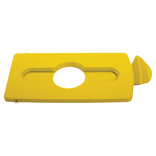Rubbermaid 2007881 Hinged Lid Insert for 23 gal Slim Jim? Recycling Containers - Bottles/Cans, 16 1/2" x 8", Yellow-cityfoodequipment.com