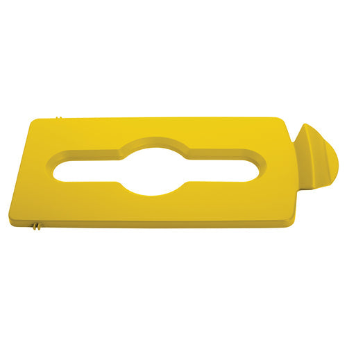 Rubbermaid 2007883 Hinged Lid Insert for 23 gal Slim Jim? Recycling Containers - Mixed Materials, 16 1/2" x 8", Yellow-cityfoodequipment.com