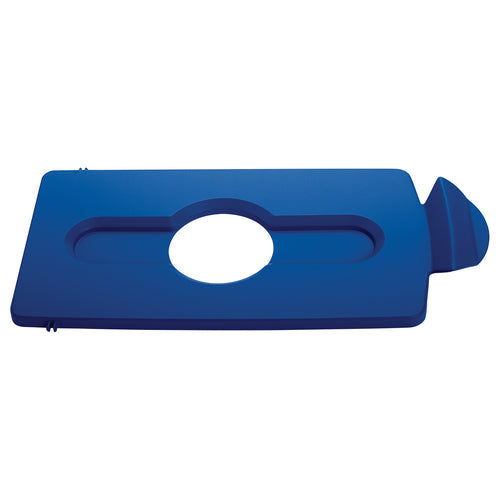 Rubbermaid 2007889 Hinged Lid Insert for 23 gal Slim Jim? Recycling Containers - Bottles/Cans, 16 1/2" x 8", Blue-cityfoodequipment.com