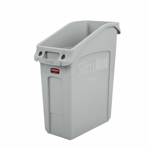 Rubbermaid 2026695 13 gal Rectangular Slim Jim? Trash Can - 22 1/4"L x 11 9/50"W x 26"H, Gray-cityfoodequipment.com