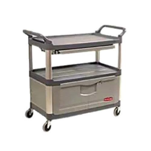 Rubbermaid FG409400 GRAY 3 Level Polymer Utility Cart w/ 300 lb Capacity, Raised Ledges-cityfoodequipment.com