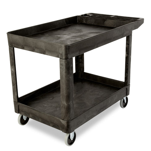 Rubbermaid FG452089BLA Polymer Utility Cart - 2 Levels, Raised Ledges, Structural Foam, Black-cityfoodequipment.com