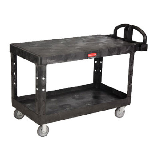 Rubbermaid FG454500BLA 2 Level Polymer Utility Cart - 54"L x 25-1/4"W x 36"H, Structural Foam, Black-cityfoodequipment.com