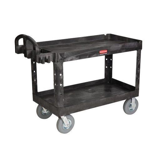 Rubbermaid FG454600 BLA 2 Level Polymer Utility Cart - 55"L x 26"W x 33-1/4"H, Black-cityfoodequipment.com