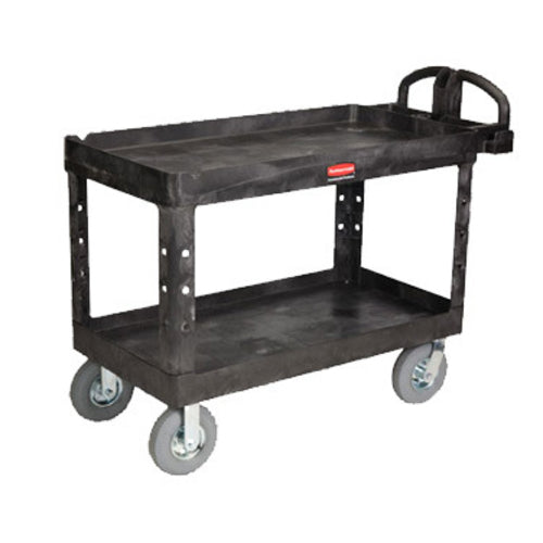 Rubbermaid FG454610 BLA 2 Level Polymer Utility Cart - 55"L x 26"W x 33-1/4"H, Black-cityfoodequipment.com