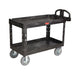Rubbermaid FG454610 BLA 2 Level Polymer Utility Cart - 55"L x 26"W x 33-1/4"H, Black-cityfoodequipment.com